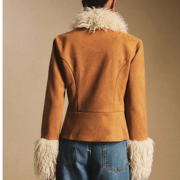 Classic Vegan Suede Fur Front Tie Fitted Jacket - Picture 6 of 7